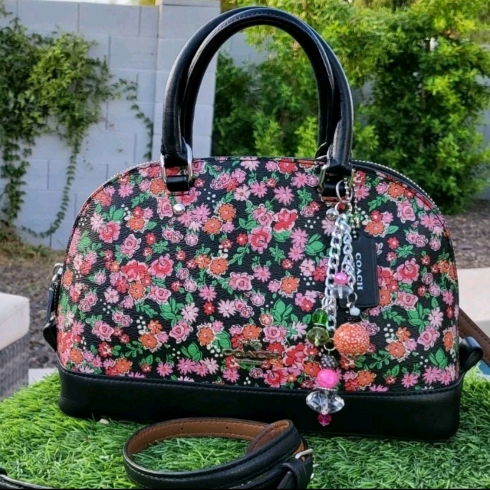 Coach Pink Floral Satchel Mini Sierra Crossbody Satchel Purse Handbag 57621